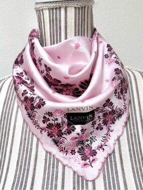 Lanvin Collection Pink Floral Cotton Scarf Handkerchief NWT